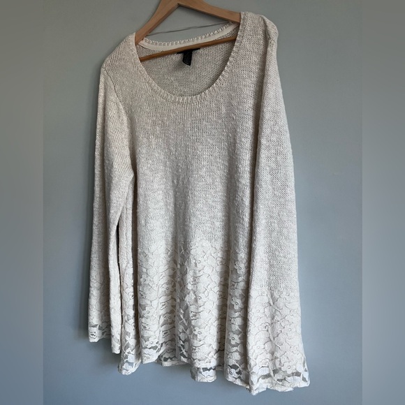STYLE & Co. Cream Knot Tunic Sweater with Metallic Threading and Lace Size 2X - Picture 5 of 9